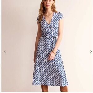 Boden Joanna Cap Sleeve Wrap Dress Multi, Jersey Bloom Floral Spring US 10 R